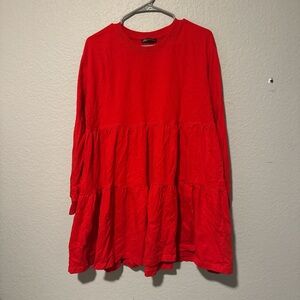 Zara Red Long Sleeve Ruffle Tiered Dress